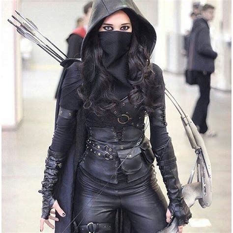 hooded black assassin outfit female